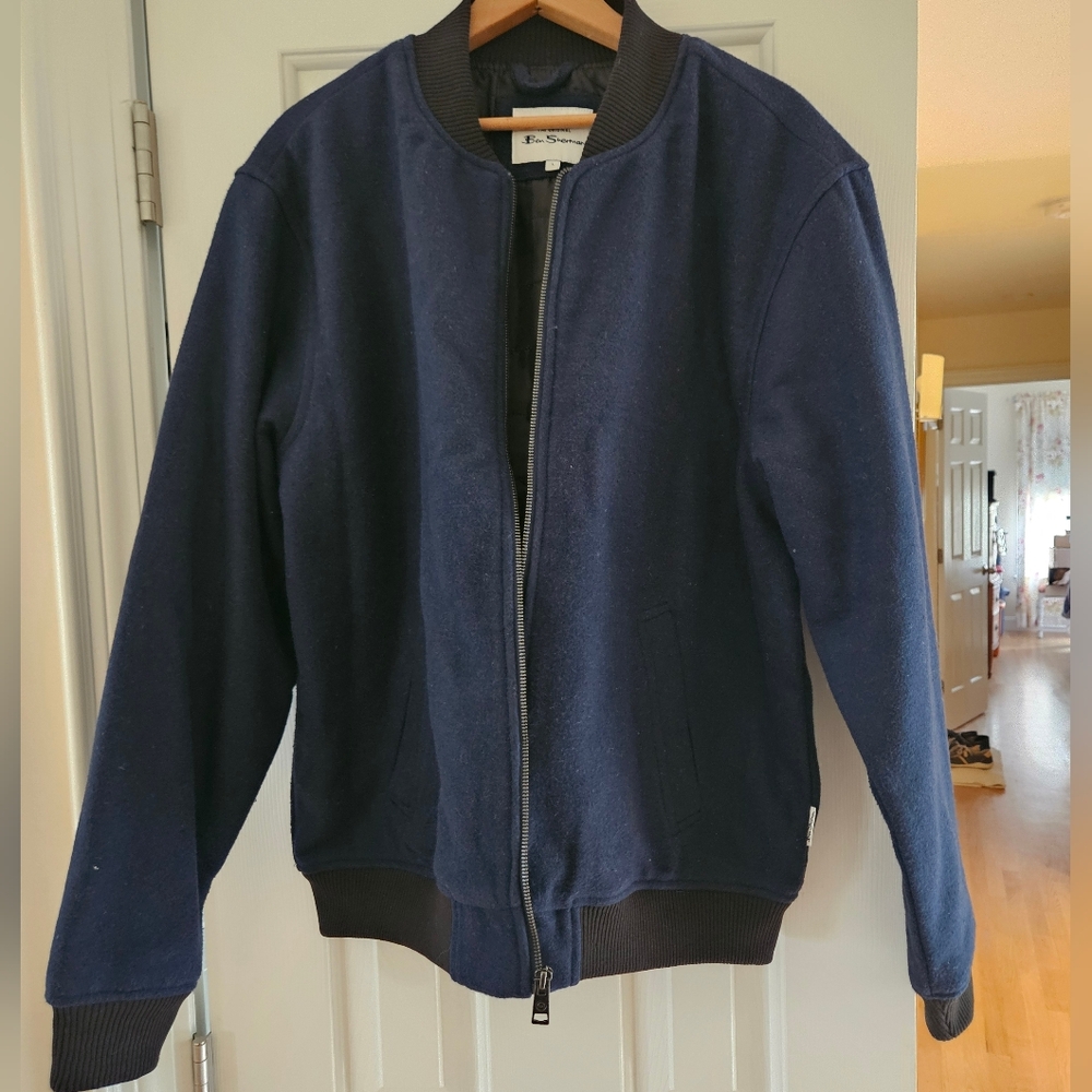 NWOT Ben Sherman Wool Blend Naby Blue Bomber Jacket - size large